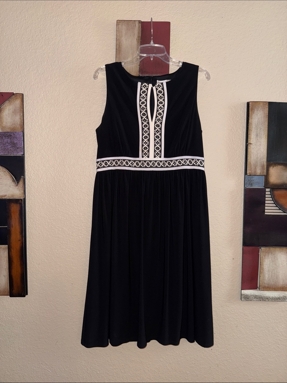 Jessica Howard Black Midi Dress with White Embroidered Trim